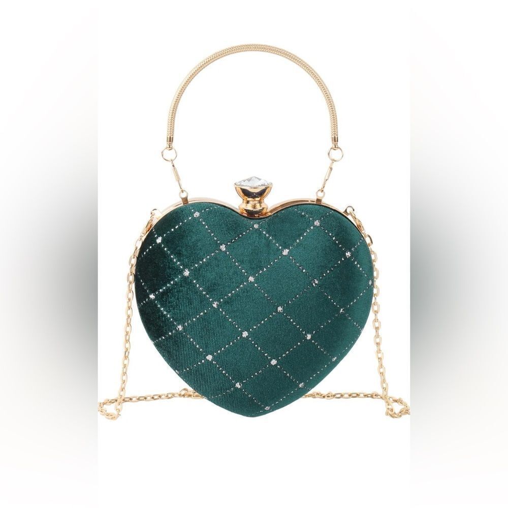 Hunter green velvet heart shaped purse handbag